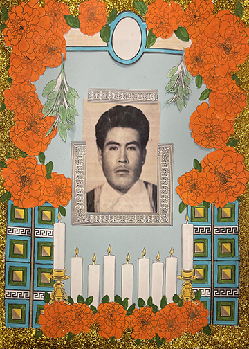 A. Día de los Muertos Ofrenda, 2021, East Los Luv Coloring Sheet and Family Photo, 12 x 9"